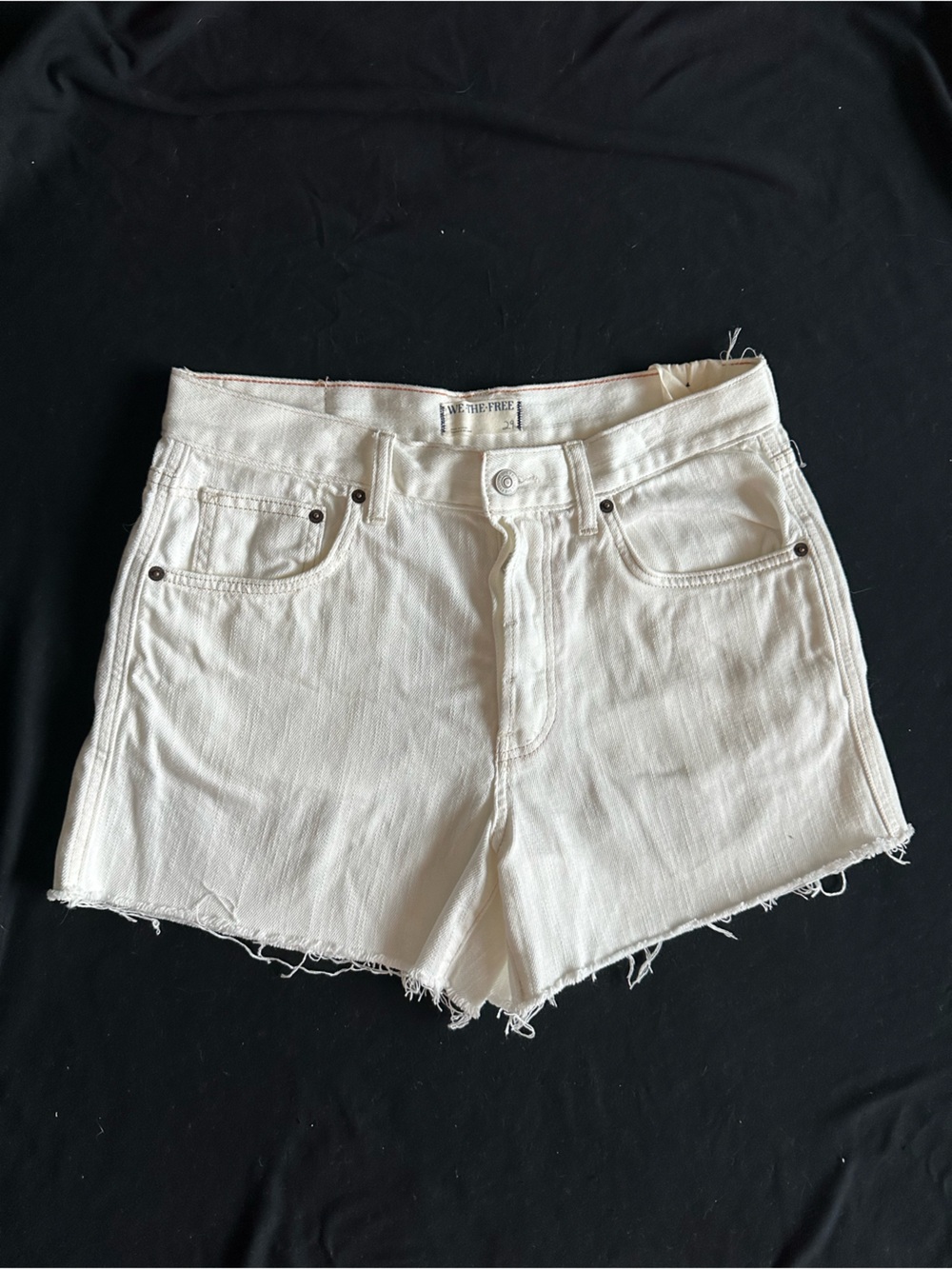 Revolve We The Free cream mid Rise Denim Shorts 29 raw hem